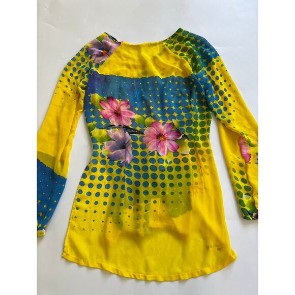 READ Kim Lai Silk Floral Sheer Button Down Long Sleeve Blouse Womens XS Small - Picture 15 of 16